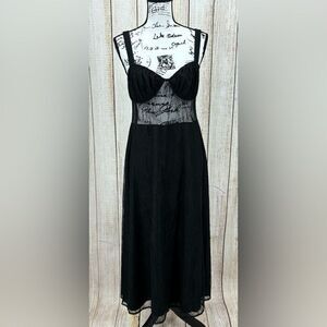 Danielle Bernstein Cocktail Dress Size XL Black Lace Midi Sheer Cut Out